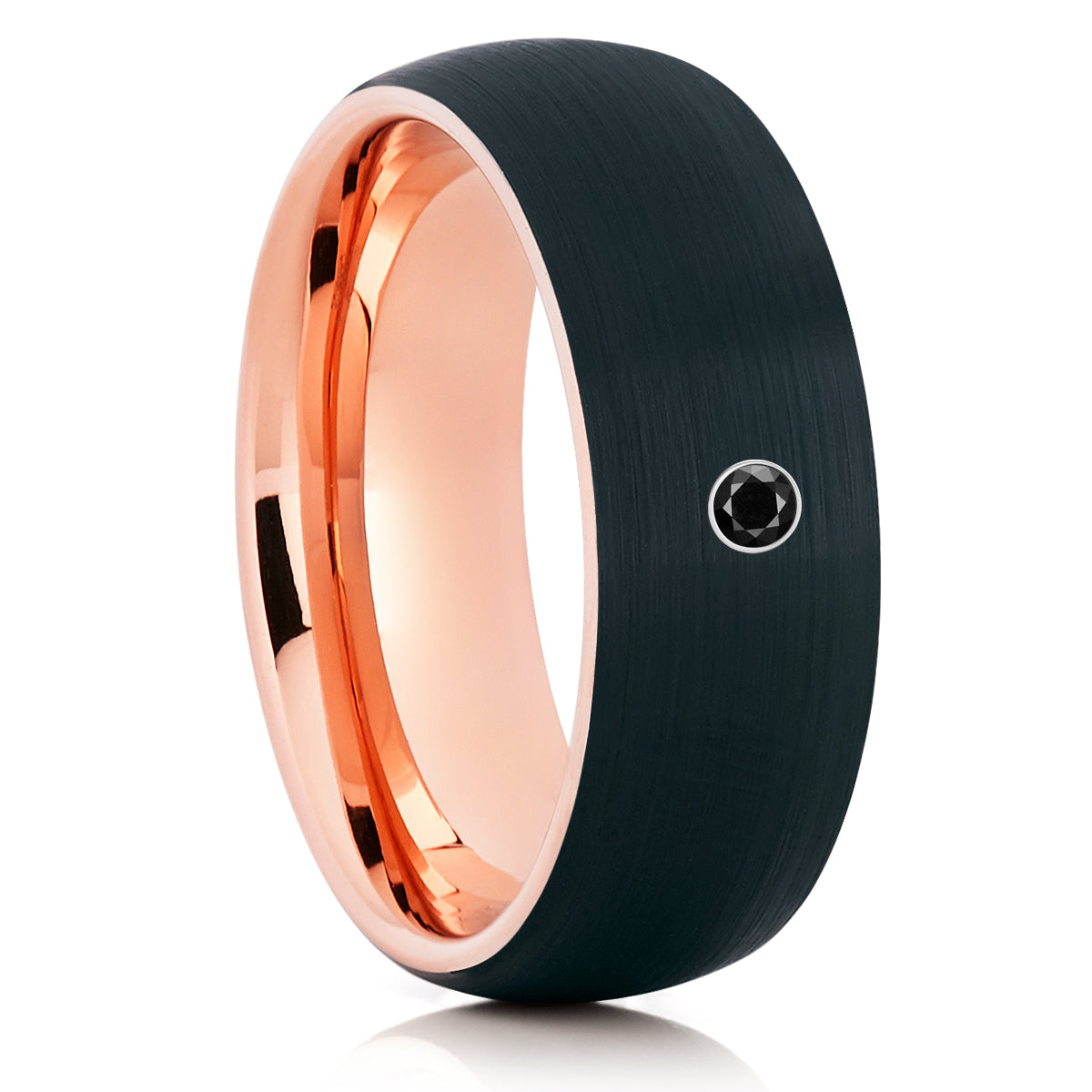 Rose Gold Tungsten Ring - Rose Gold Tungsten - Black Diamond Ring - Black Wedding Ring