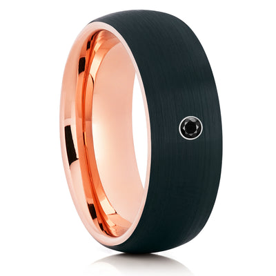 Rose Gold Tungsten Ring - Rose Gold Tungsten - Black Diamond Ring - Black Wedding Ring