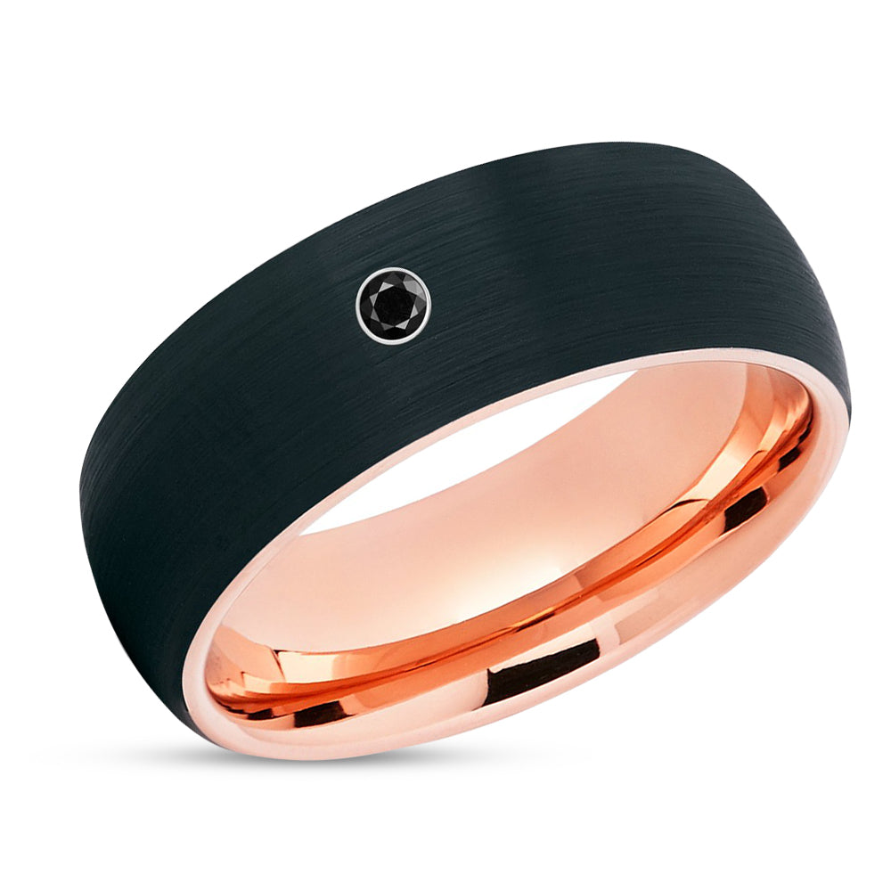 Rose Gold Tungsten Ring - Rose Gold Tungsten - Black Diamond Ring - Black Wedding Ring