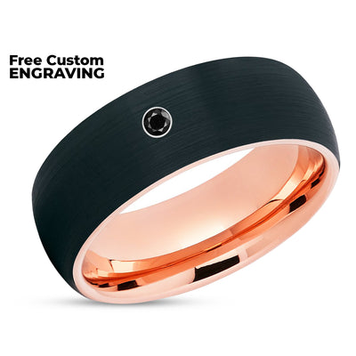 Rose Gold Tungsten Ring - Rose Gold Tungsten - Black Diamond Ring - Black Wedding Ring