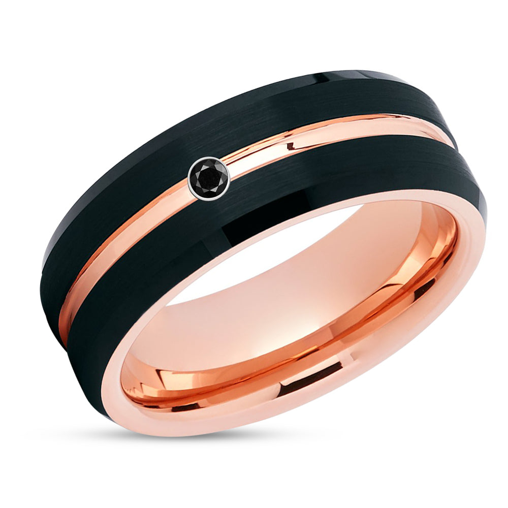 Rose Gold Wedding Ring - Black Diamond Ring - Tungsten Carbide Ring - Black Ring