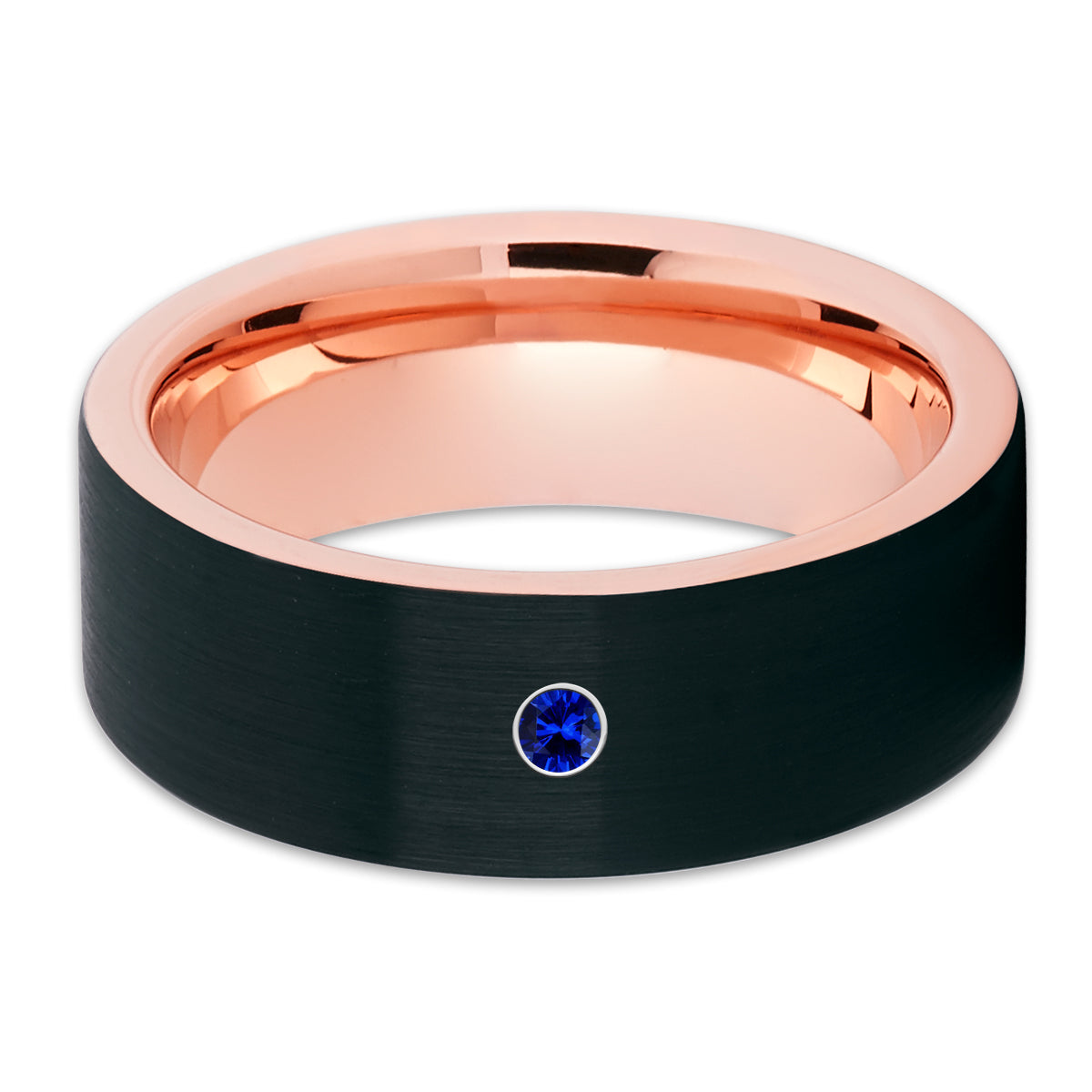 Blue Sapphire Tungsten Ring - Black Tungsten Ring - Tungsten Carbide Ring - Brush - Clean Casting Jewelry
