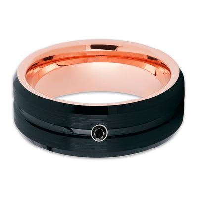 Rose Gold Tungsten Ring - Black Wedding Band - Black Diamond - Men & Women - Clean Casting Jewelry