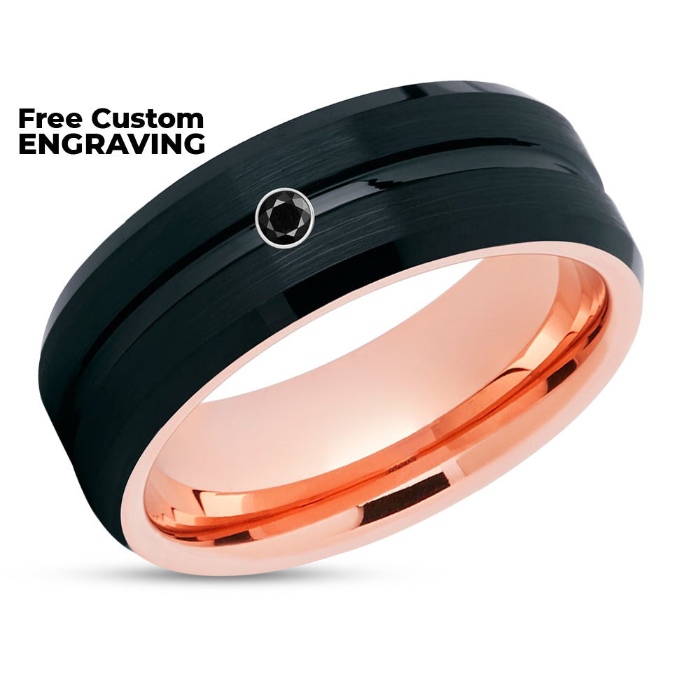 Black Diamond Wedding Ring - Rose Gold Ring - Tungsten Wedding Band - Wedding Ring