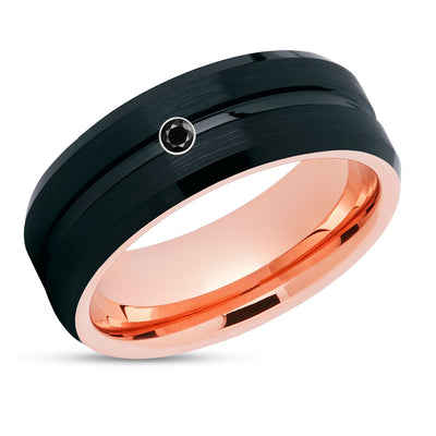 Black Diamond Wedding Ring - Rose Gold Ring - Tungsten Wedding Band - Wedding Ring