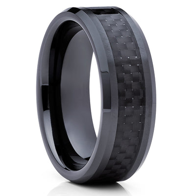 Carbon Fiber Tungsten Ring - Black Tungsten Ring - Wedding Band - 8mm - Clean Casting Jewelry