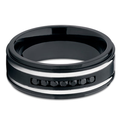 Black Titanium Ring - Men's Wedding Band - CZ Ring - Titanium Ring - Matte - Clean Casting Jewelry