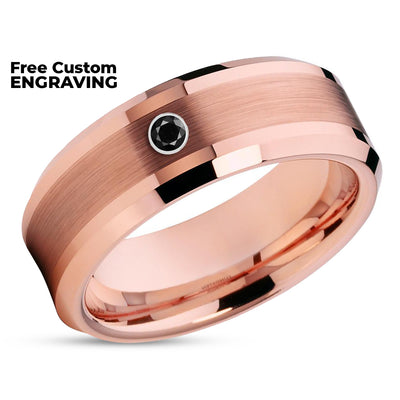 Rose Gold Tungsten Ring - Black Diamond Ring - Rose Gold Tungsten - Rose Gold Ring