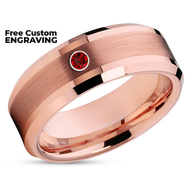 Rose Gold Wedding Ring - Ruby Tungsten Ring - 8mm ring - 6mm Ring - Wedding Band