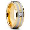 Yellow Gold Tungsten - White Diamond Ring - Men's Wedding Ring - Tungsten - Clean Casting Jewelry 