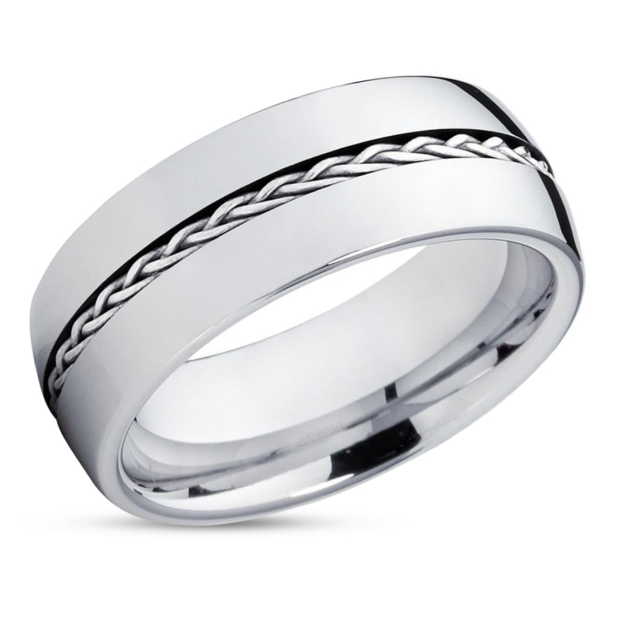 Silver Wedding Ring - Tungsten Wedding Ring - Braid Wedding Ring - Unique Wedding Ring