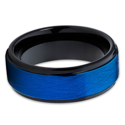 8mm - Blue Tungsten Ring - Blue Wedding Band - Black Tungsten Ring - Clean Casting Jewelry