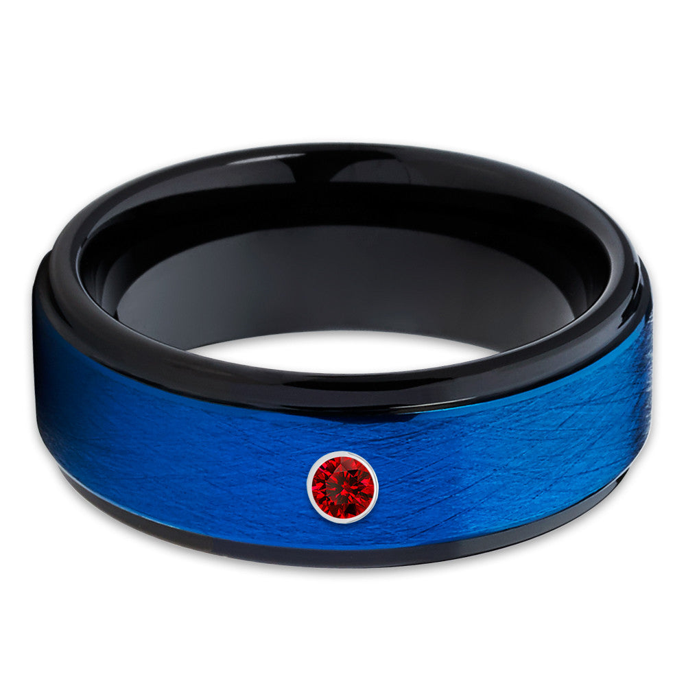 Tungsten Wedding Band - Ruby Tungsten Ring - Blue Tungsten - Men's Ring - Clean Casting Jewelry