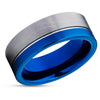 Blue Wedding Band - Gray Wedding Ring - 8mm Tungsten Ring - Tungsten Band