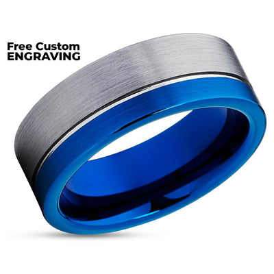 Blue Wedding Band - Gray Wedding Ring - 8mm Tungsten Ring - Tungsten Band