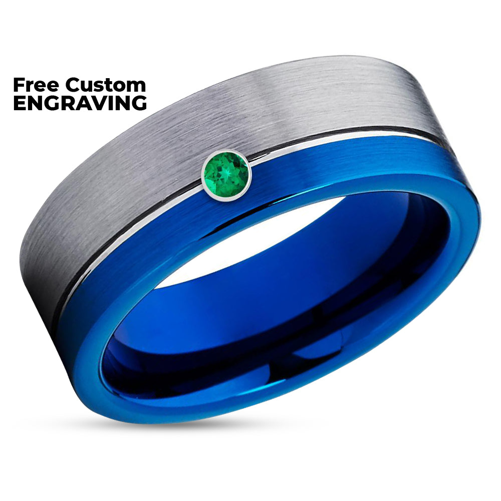 Tungsten Wedding Ring - Man's Wedding Band - Tungsten Carbide Ring - Engagement Ring - Emerald