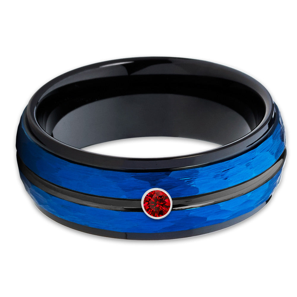 Blue Tungsten - Ruby Tungsten Band - Blue Wedding Band - Men's Tungsten - Clean Casting Jewelry