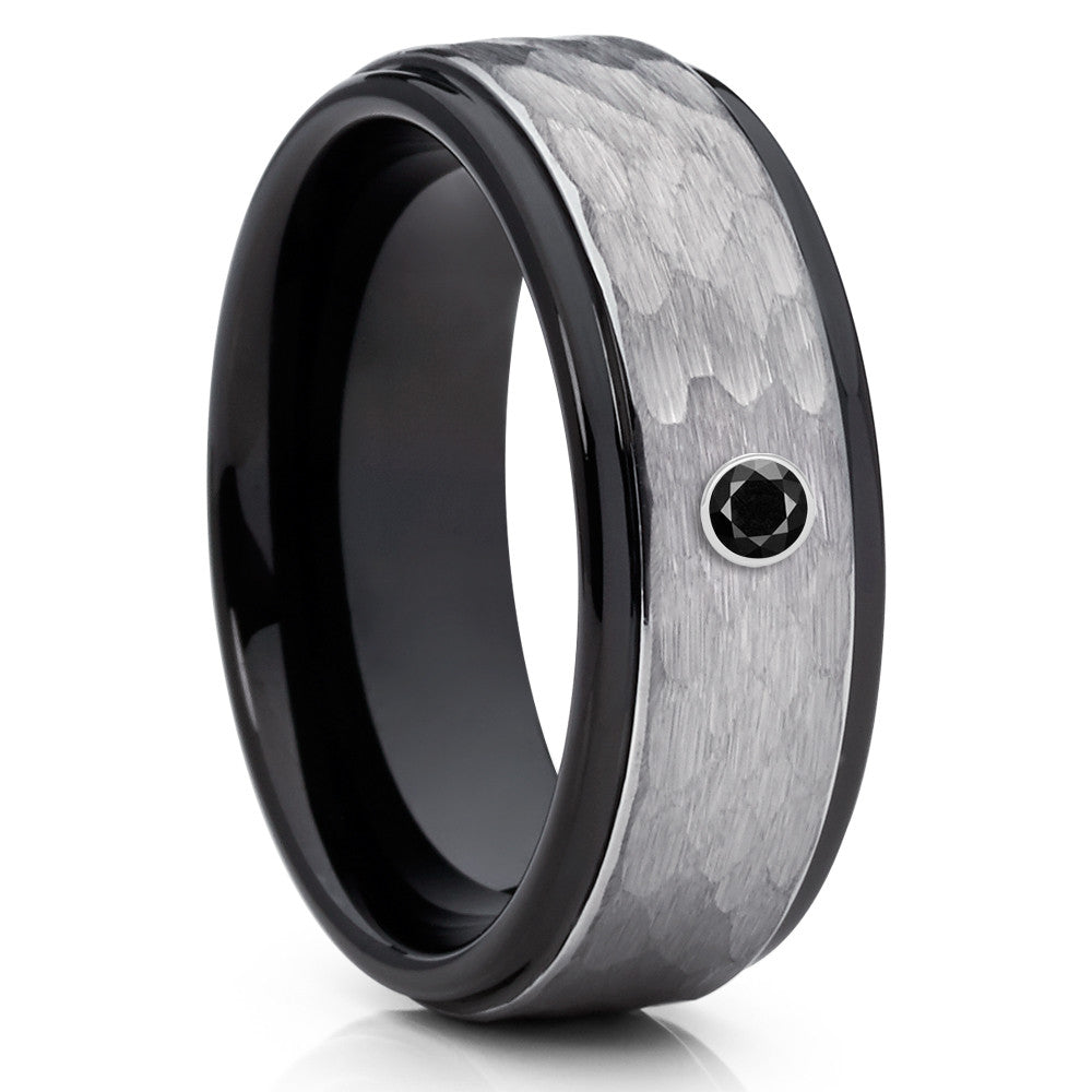 Black Tungsten Band - Hammered Ring - Black Diamond Tungsten Ring - 8mm - Clean Casting Jewelry