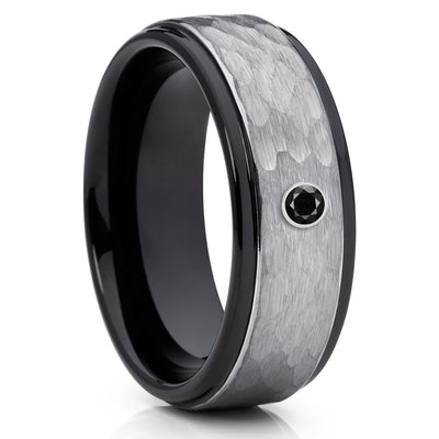 Black Tungsten Band - Hammered Ring - Black Diamond Tungsten Ring - 8mm - Clean Casting Jewelry