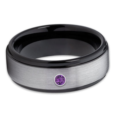 Black Tungsten Wedding Band - Amethyst Wedding Ring - Black Tungsten Band - Clean Casting Jewelry
