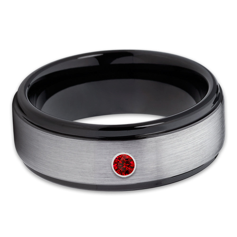 Ruby Tungsten Wedding Band - Black Tungsten Ring - Men's Wedding Band - Clean Casting Jewelry