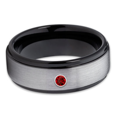 Ruby Tungsten Wedding Band - Black Tungsten Ring - Men's Wedding Band - Clean Casting Jewelry