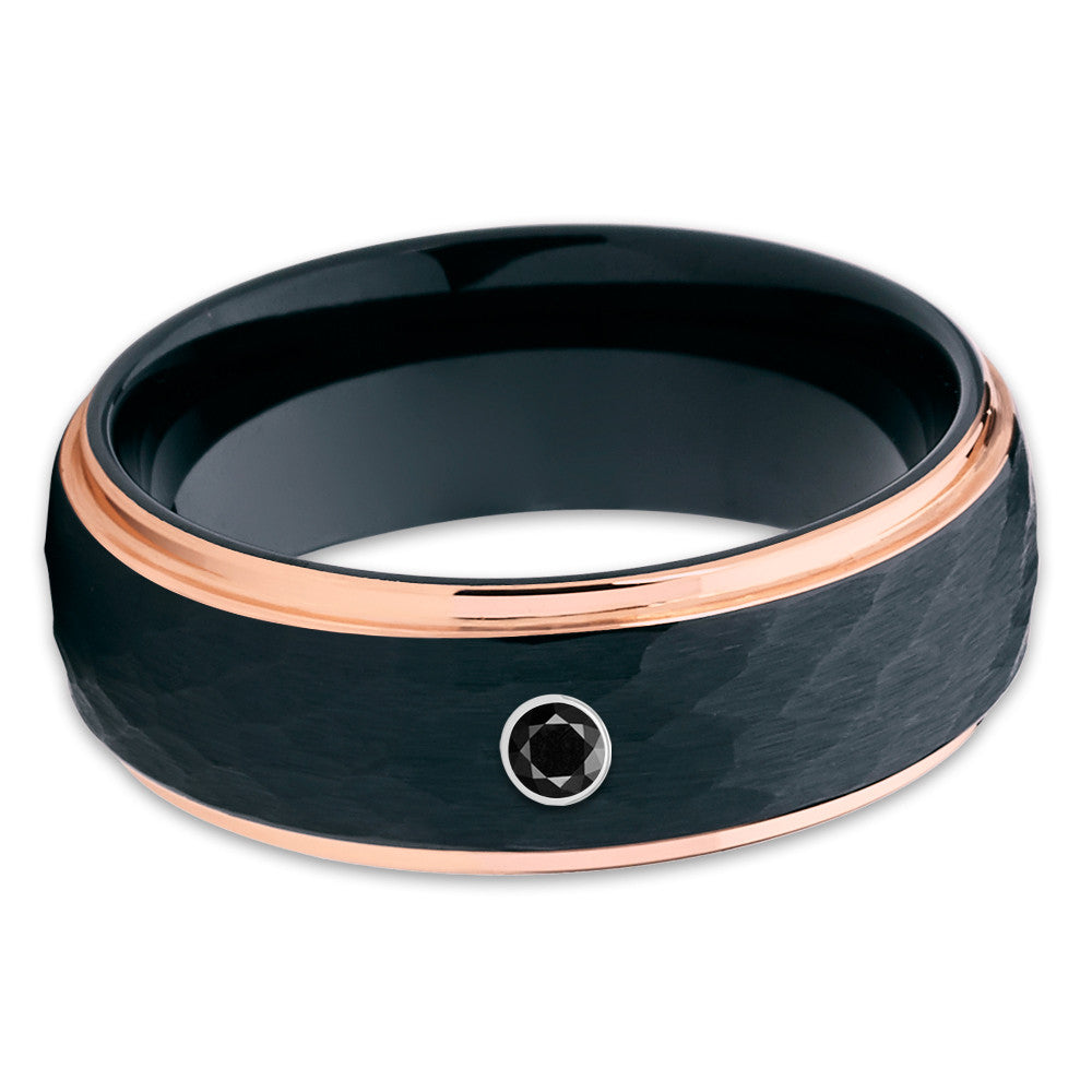 Black Tungsten Ring - Rose Gold Tungsten - Black Diamond Ring - 8mm - Clean Casting Jewelry