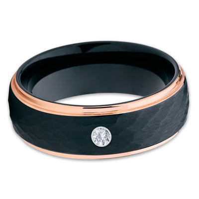 Rose Gold Tungsten Wedding Band - White Diamond Ring - Men's Wedding Ring - Clean Casting Jewelry