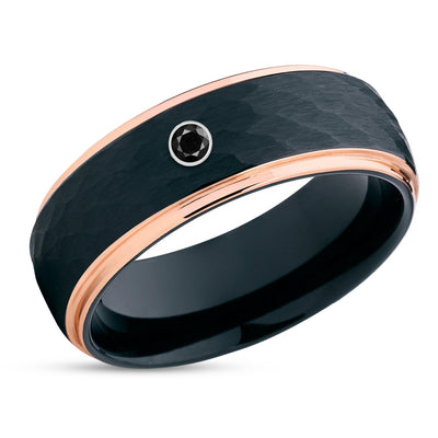 Black Diamond Ring - Rose Gold Tungsten Ring - Black Wedding Band - Diamond Ring