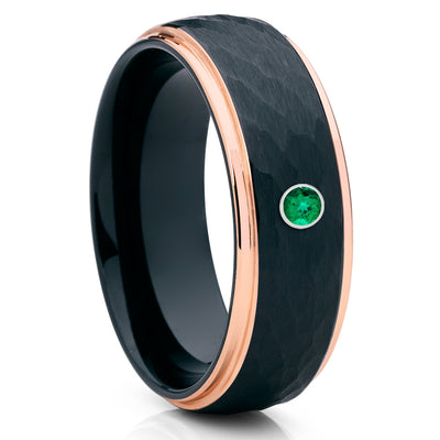 Black Tungsten Ring - Emerald Wedding Band - Rose Gold - Black Ring - 8mm - Clean Casting Jewelry