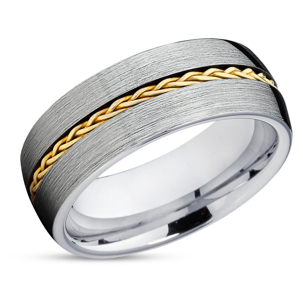 Yellow Gold Wedding Ring - Tungsten Wedding Band - 18k - Braid Ring - Tungsten Carbide