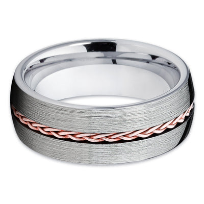 8mm - Tungsten Wedding Band - Rose Gold Braid Ring - Men's Wedding Band - Clean Casting Jewelry