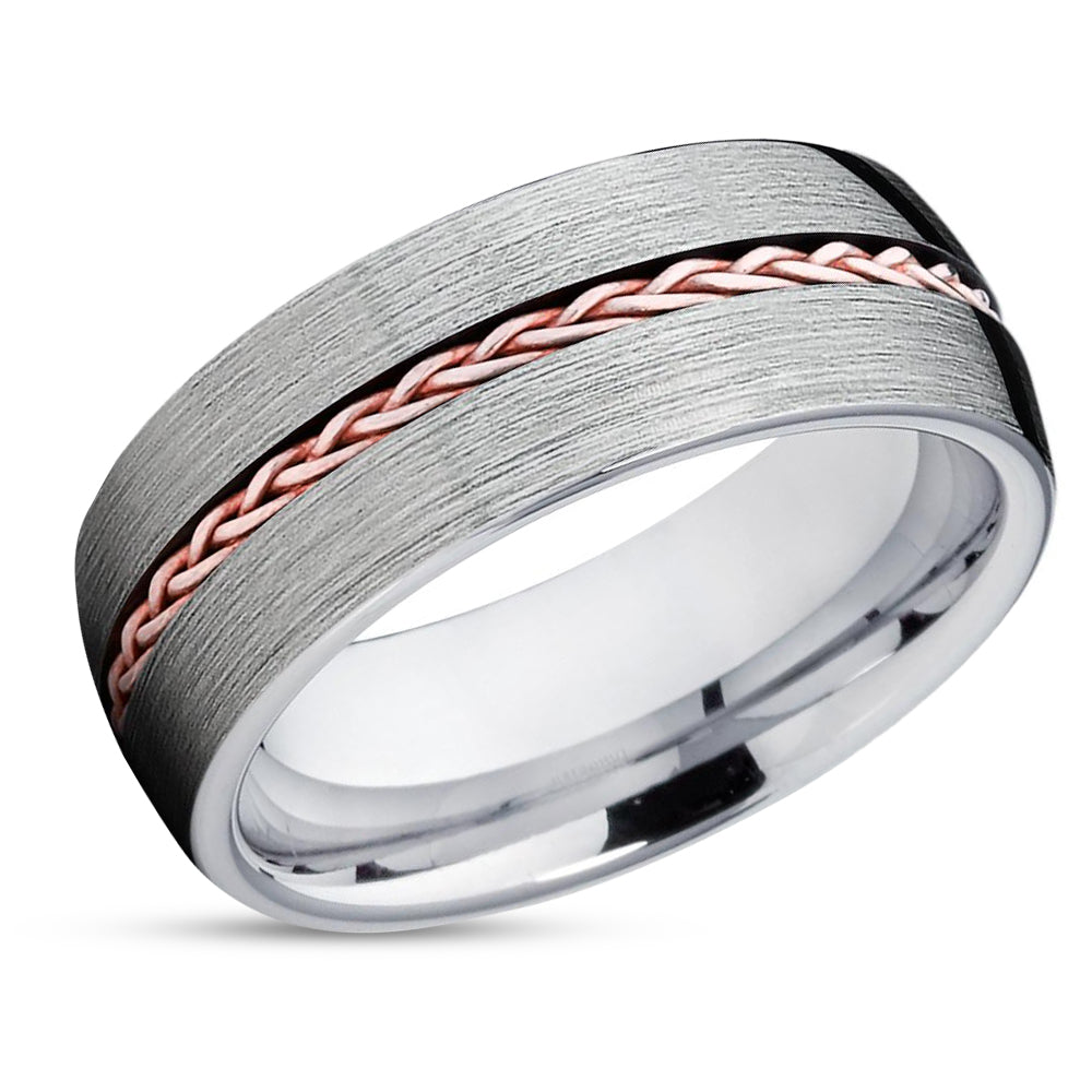 Rose Gold Wedding Band - Braid Wedding Ring - Tungsten Wedding Band - 14K