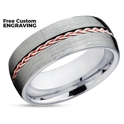 Rose Gold Wedding Band - Braid Wedding Ring - Tungsten Wedding Band - 14K