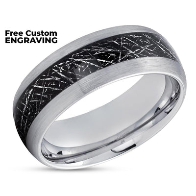 Meteorite Tungsten Wedding Band - Silver Tungsten Ring - Meteorite Tungsten Ring