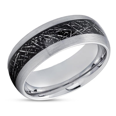 Meteorite Tungsten Wedding Band - Silver Tungsten Ring - Meteorite Tungsten Ring