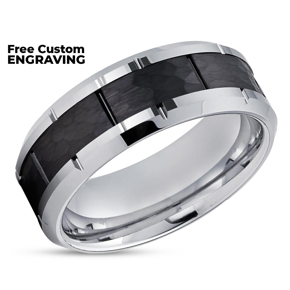 Black Wedding Ring - Silver Wedding Band - Black Tungsten Ring - Wedding Ring - 8mm Ring