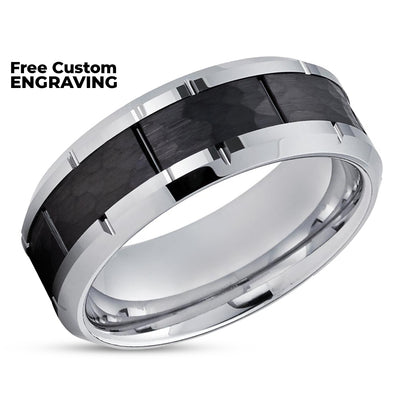 Black Wedding Ring - Silver Wedding Band - Black Tungsten Ring - Wedding Ring - 8mm Ring