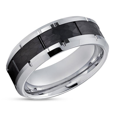 Black Wedding Ring - Silver Wedding Band - Black Tungsten Ring - Wedding Ring - 8mm Ring