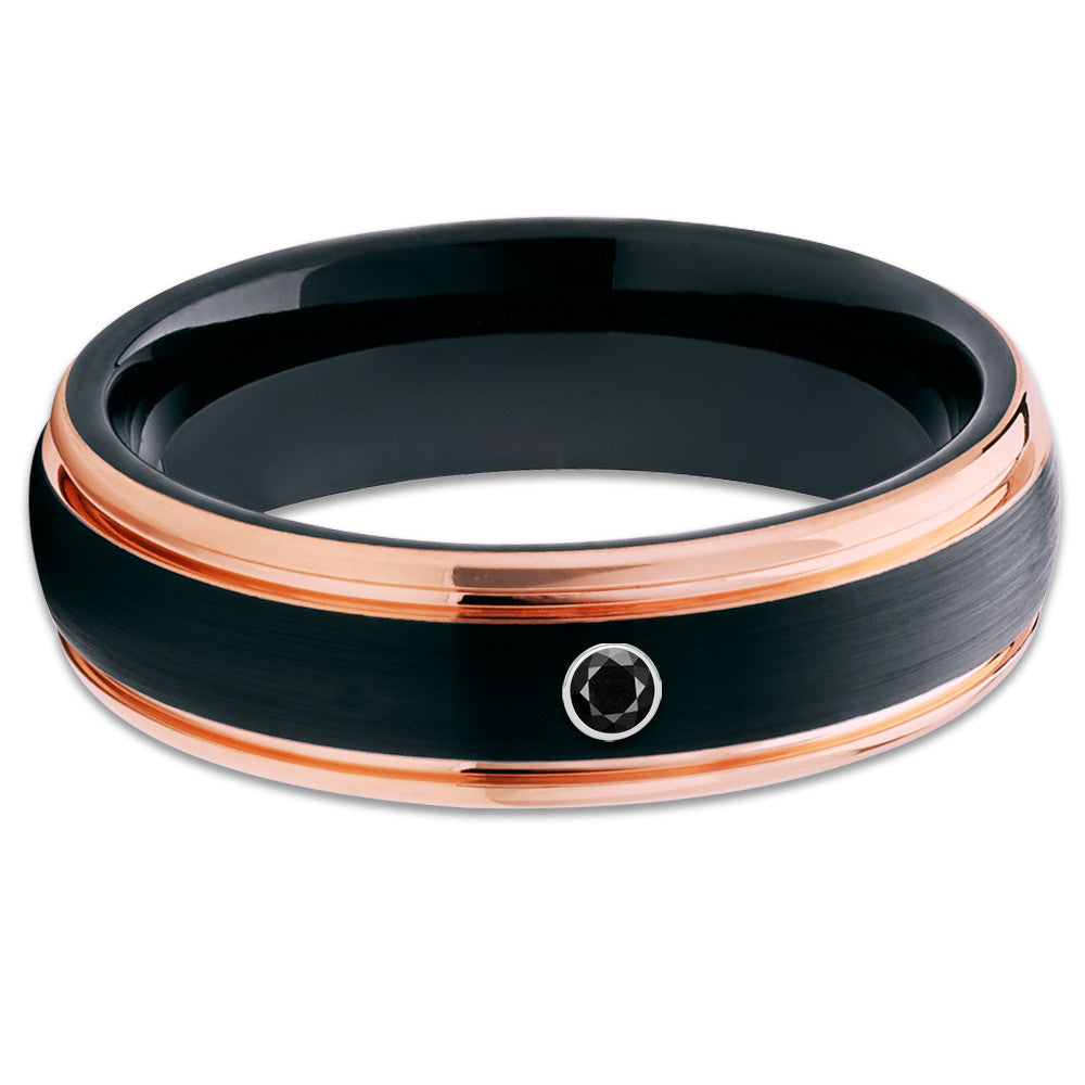 Tungsten Wedding Band - Rose Gold Tungsten Ring - Black Diamond Band - Clean Casting Jewelry