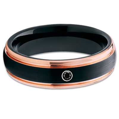 Tungsten Wedding Band - Rose Gold Tungsten Ring - Black Diamond Band - Clean Casting Jewelry
