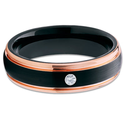 Black Tungsten Ring - White Diamond Tungsten Ring - Rose Gold Tungsten - Clean Casting Jewelry
