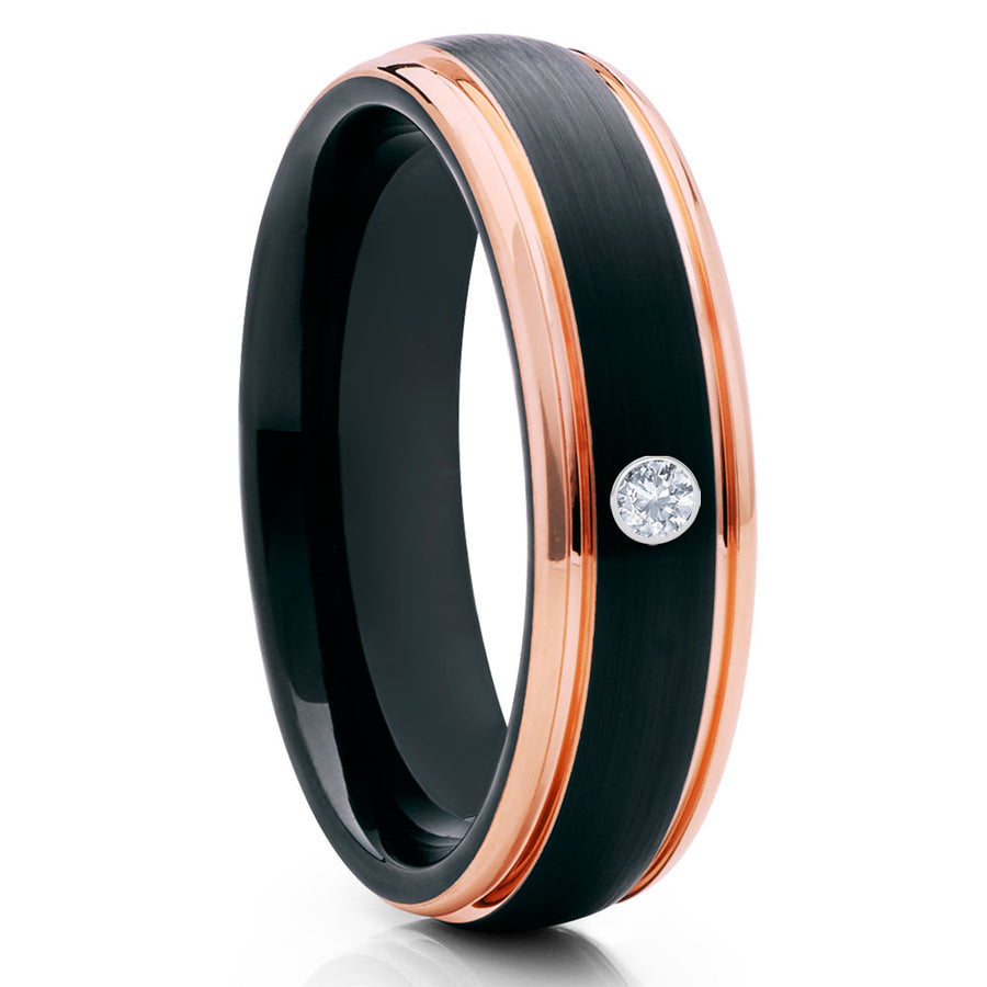 Black Tungsten Ring - White Diamond Tungsten Ring - Rose Gold Tungsten - Clean Casting Jewelry
