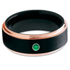 Emerald Tungsten Wedding Band - Rose Gold Tungsten Ring - Black Tungsten - Clean Casting Jewelry