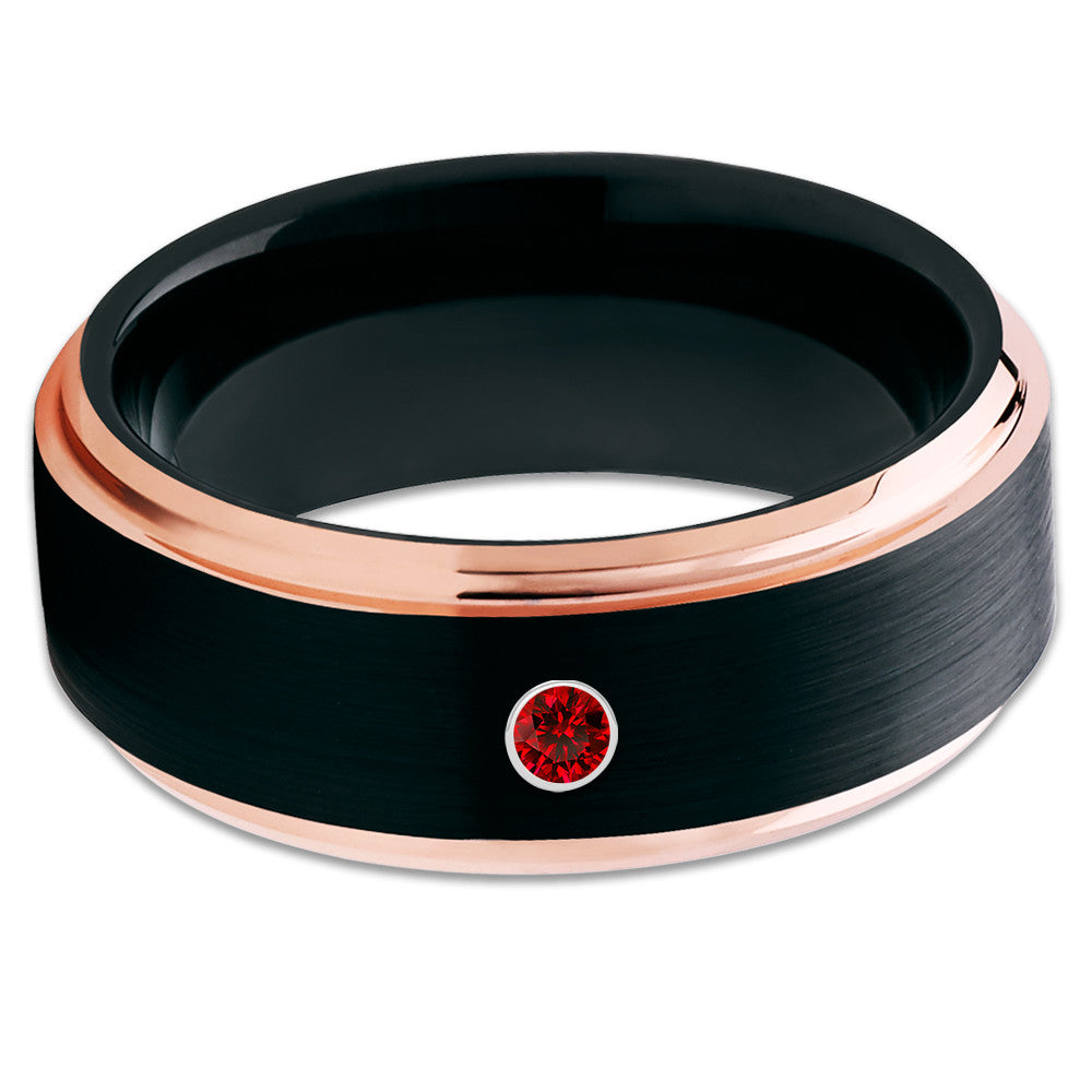 Ruby Tungsten Ring,Tungsten Wedding Band,Black Tungsten,Unisex Tungsten,Brushed - Clean Casting Jewelry
