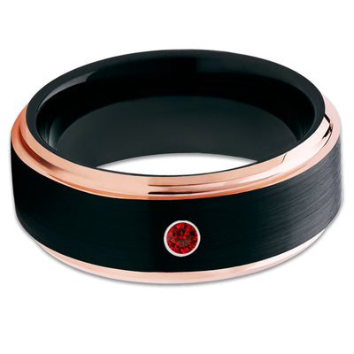 Ruby Tungsten Ring,Tungsten Wedding Band,Black Tungsten,Unisex Tungsten,Brushed - Clean Casting Jewelry