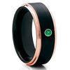 Emerald Tungsten Wedding Band - Rose Gold Tungsten Ring - Black Tungsten - Clean Casting Jewelry