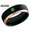 Black Tungsten Ring - Rose Gold Wedding Band - Emerald Wedding Ring - Tungsten Ring