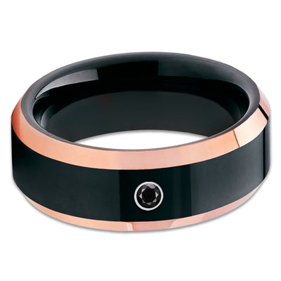 Black Tungsten Ring - Rose Gold Tungsten - Black Diamond - Shiny - Clean Casting Jewelry