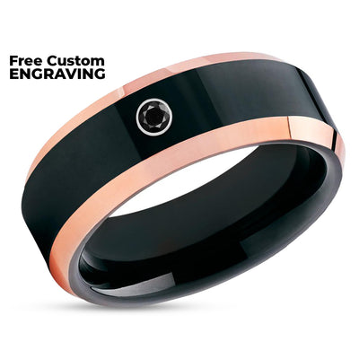 Rose Gold Wedding Ring - Black Diamond Ring - Tungsten Carbide Band - Diamond Ring